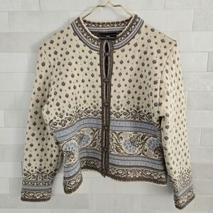 Dale of Norway 100% Wool Beige Blue Ivory Cream Brown Cardigan Sweater Small
